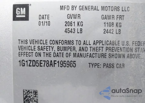 2010 Chevrolet Malibu Lt from USA, damaged, VIN 1G1ZD5E78AF195965